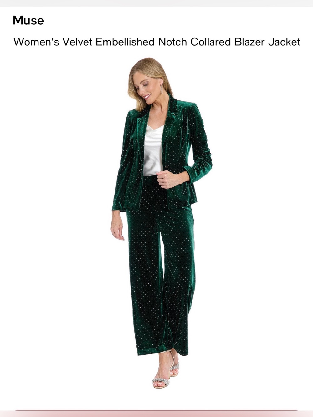Muse Women's Velvet Embellished Notch Collared Blazer Jacket